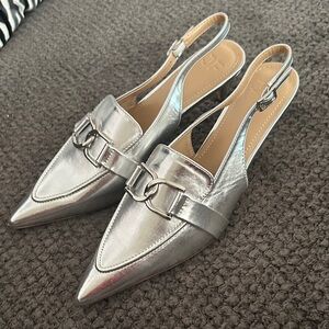 JF J.Ferrar Metallic Silver Slingback Flats